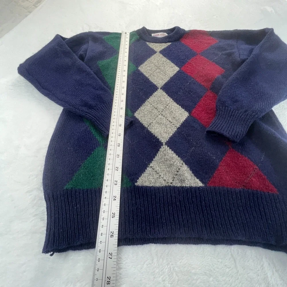 Vintage Mens 90s Argyle Shetland Wool Sweater Sz M Preppy Golf Ski Retro Classic